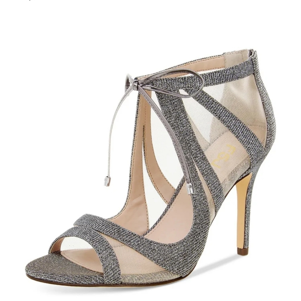 Nina Shoes Silver Mesh Lace-Up Heels